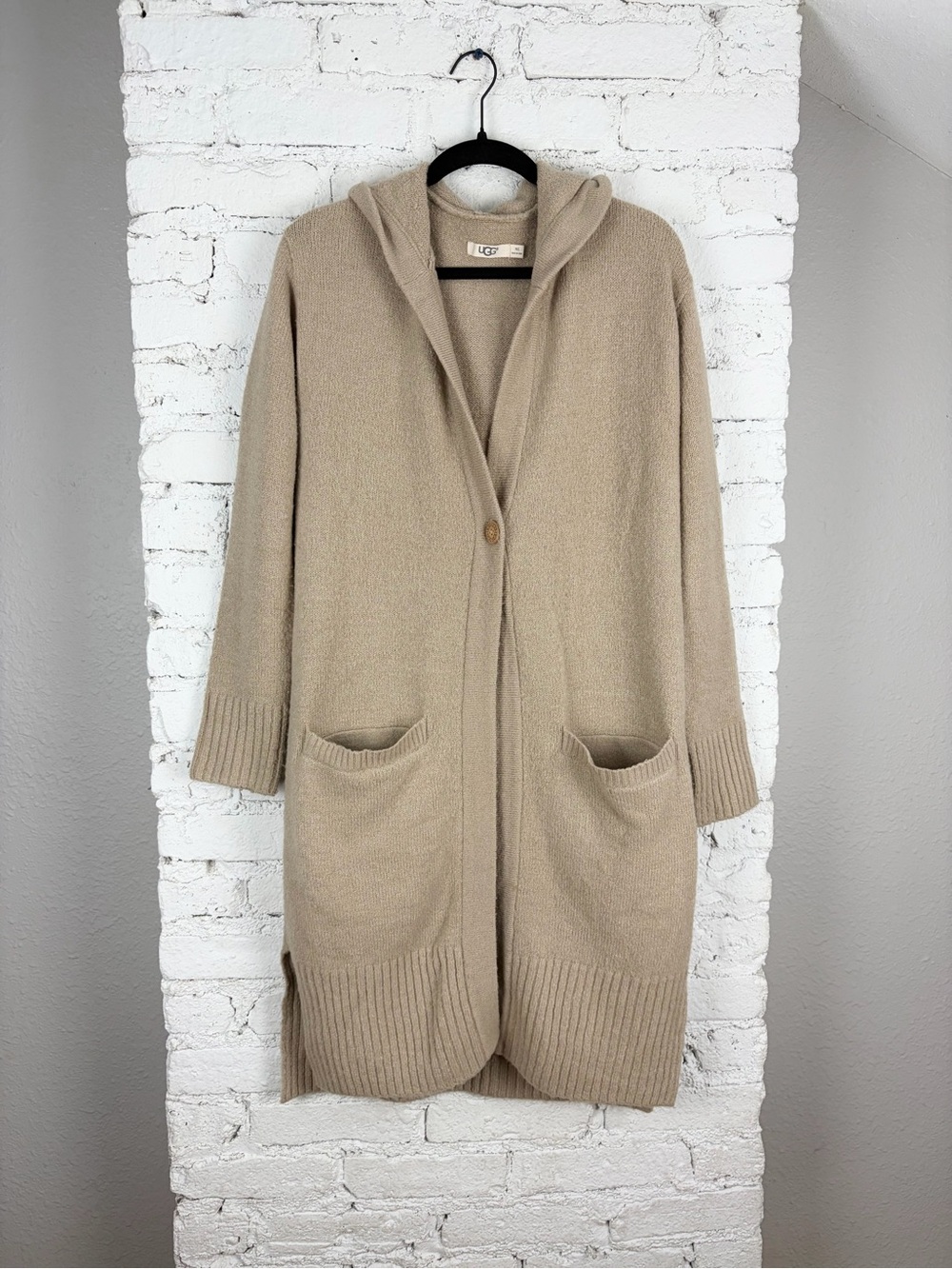 UGG Judith Single Button Hooded Longline Duster Knit Cardigan M/L